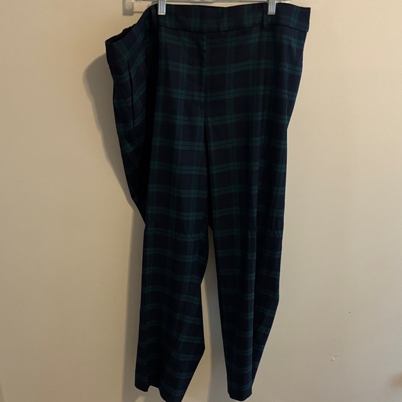 Talbots Dark Green Plaid Dress Pants 22W high waist Hampshire ankle wool blend - Picture 2 of 7